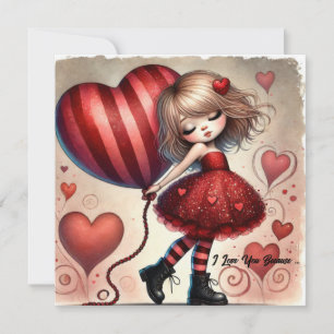 Tarjeta Festiva Niña de dibujos animados del Día de San Valentín c