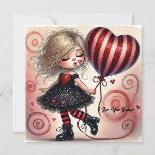 Tarjeta Festiva Niña de dibujos animados del Día de San Valentín c