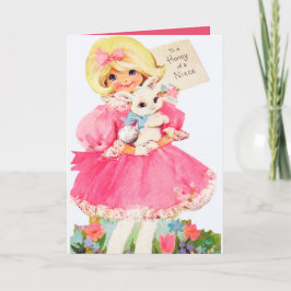 Tarjeta Festiva Niña de Pascua Retro Vintage