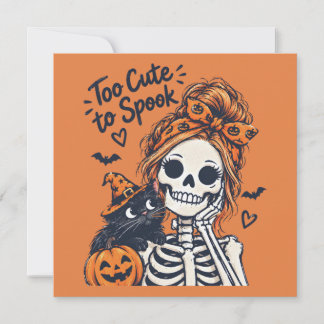 Tarjeta Festiva Niña Esqueleto de Halloween Demasiado Linda Para A