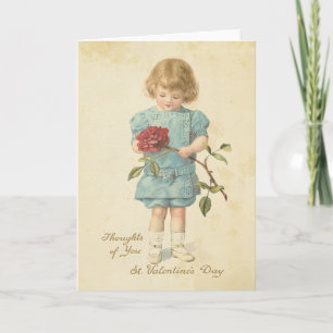 Tarjeta Festiva Niña linda del rosa rojo del el día de San