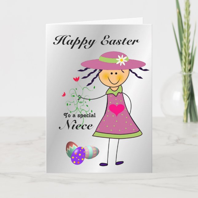 Tarjeta Festiva Niña / Pascua feliz / Caza de huevos - Chica Perso (Anverso)