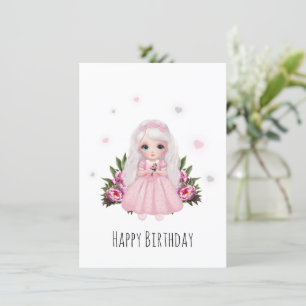 Tarjeta Festiva Niña pequeña con flores