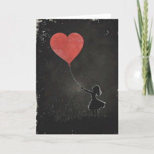 Tarjeta Festiva Niña pequeña con globo de corazón