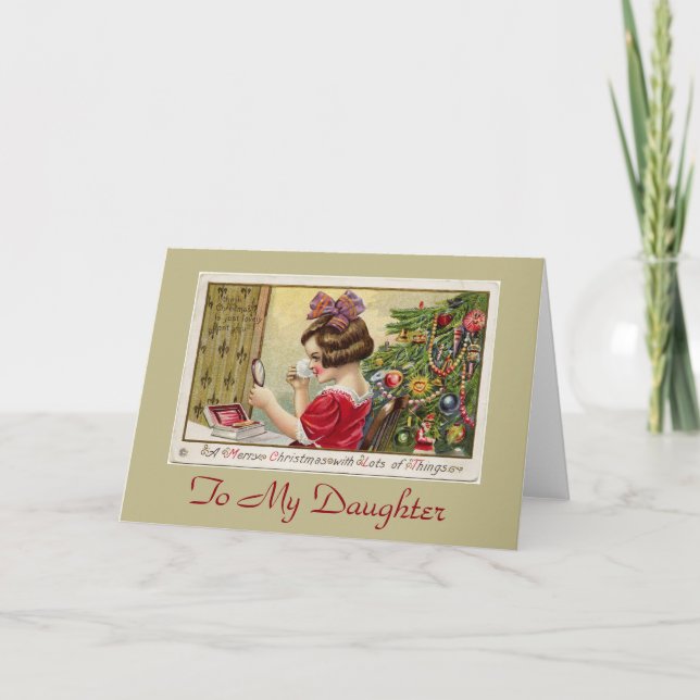 Tarjeta Festiva Niña pequeña con Navidades espejo de maquillaje (Anverso)