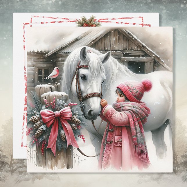 Tarjeta Festiva Niña pequeña y sus Navidades del caballo (Subido por el creador)