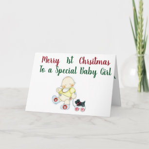 TARJETA FESTIVA *** NIÑA *** TIENE SU ***PRIMER NAVIDAD***