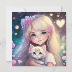 Tarjeta Festiva Niña y gatito