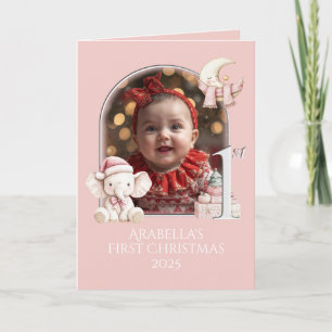 Tarjeta Festiva Niñas bebé Primera fotografía de Navidad**