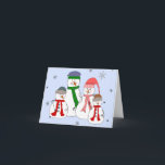 Tarjeta Festiva Niñas de familia Snowman Nievan arte caprichoso<br><div class="desc">Un feliz señor Snowman se para en la nieve con el hombre de nieve perdido y sus dos hijos de hombres de nieve sonriendo y saludando a la gente que pasa por ahí. Este diseño de tarjeta sería genial para la bonito en cualquier ocasión que quieras mandar una sonrisa a...</div>