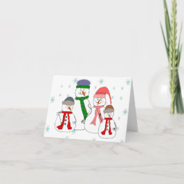 Tarjeta Festiva Niñas de la familia Snowman Nievan arte caprichoso