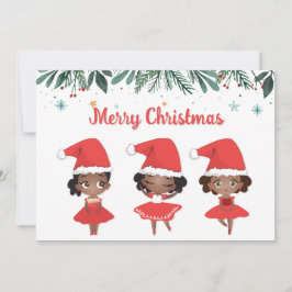 Tarjeta Festiva Niñas pequeñas Navidades Santa Hat Ballerinas