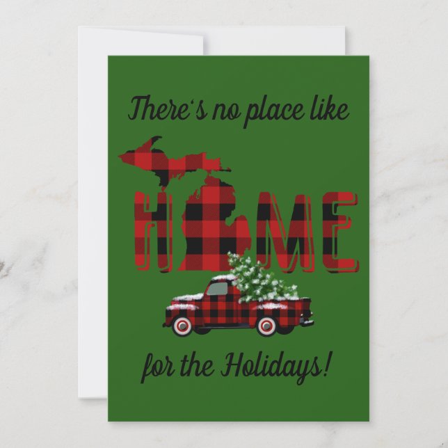 Tarjeta Festiva Ningún lugar como casa | Michigan Buffalo Plaid (Anverso)