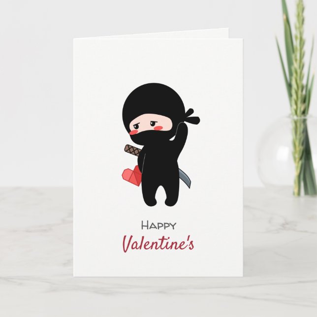 Tarjeta Festiva Ninja de ruborización tímido que lleva a cabo el (Anverso)