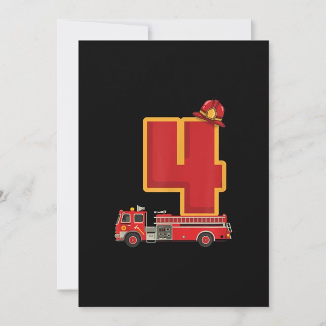 Tarjeta Festiva Niño de 4 años de edad regalo de bombero (Anverso)