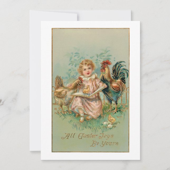 Tarjeta Festiva Niño de bonito y gallinas de Pascua (Anverso)