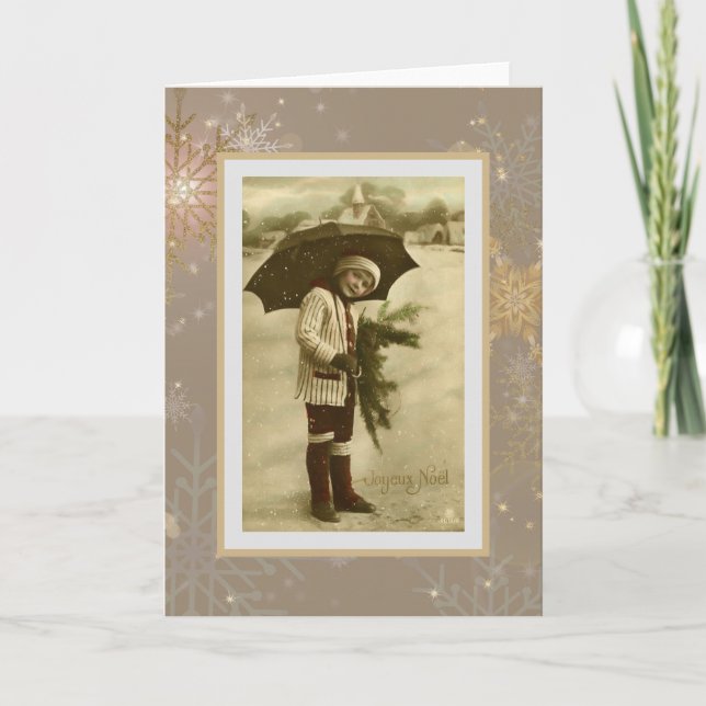 Tarjeta Festiva Niño de Navidades franceses de época (Anverso)