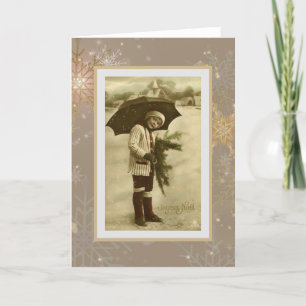 Tarjeta Festiva Niño de Navidades franceses de época