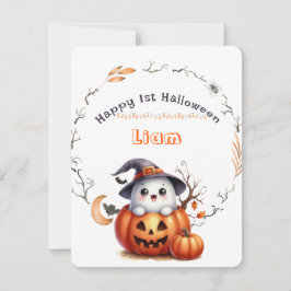 Tarjeta Festiva Niño Fantasma Calabaza Lindo Feliz 1er Halloween