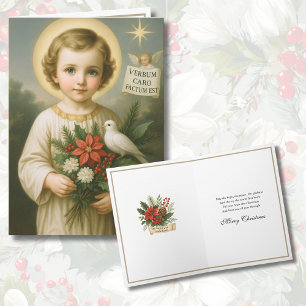 Tarjeta Festiva Niño Jesús Católico Poinsettias