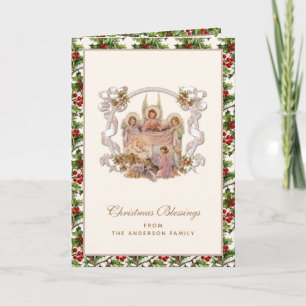 Tarjeta Festiva Niño Jesús con Ángeles Bayas de Acebo Vintage