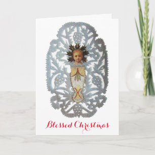 Tarjeta Festiva Niño Jesús, Navidades antiguos tallando papel