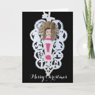 Tarjeta Festiva Niño Jesús, Navidades antiguos tallando papel