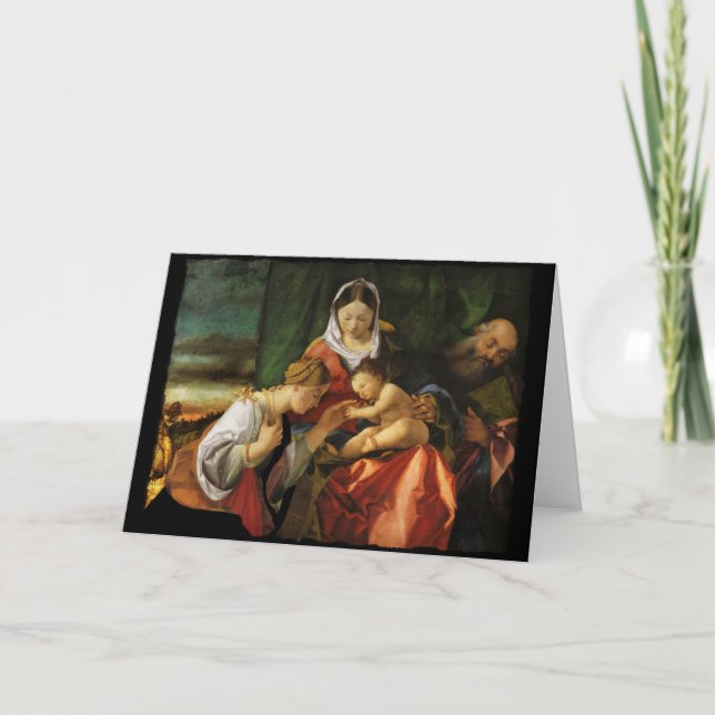 Tarjeta Festiva Niño Jesús Santa Catalina y María (Anverso)