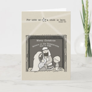 Tarjeta Festiva Niño junto al pesebre