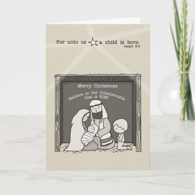 Tarjeta Festiva Niño junto al pesebre (Anverso)