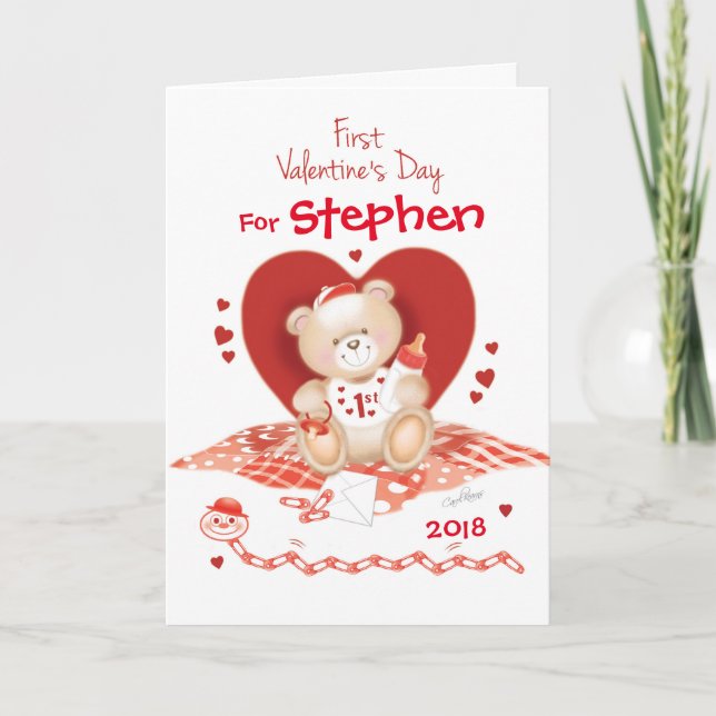 Tarjeta Festiva Niño lindo Teddy el 1 (Anverso)