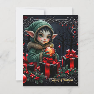 Tarjeta Festiva Niño mayor de edad con abrigo verde