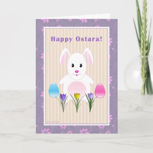 Tarjeta Festiva Niño - Ostara feliz - conejito de Ostara (Anverso)