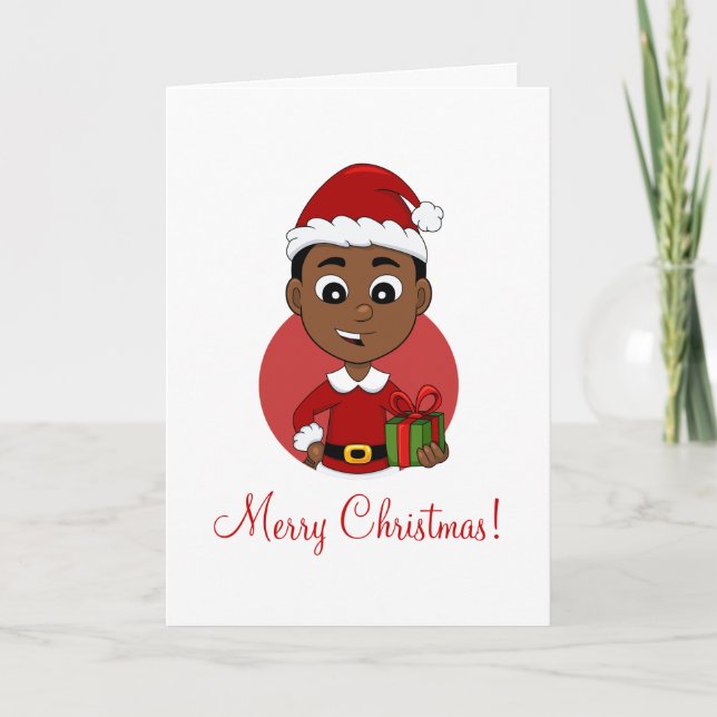 Tarjeta Festiva Niño personalizado de Navidades afroamericanos (Anverso)