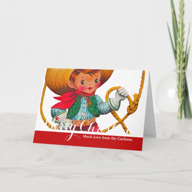 Tarjeta Festiva Niño retro niño vago occidental (Anverso)