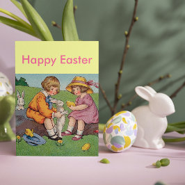 Tarjeta Festiva Niño y niña de Pascua vintage