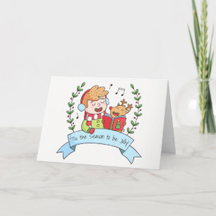 Tarjeta Festiva Niño y Reno Es la época para estar alegres Villanc