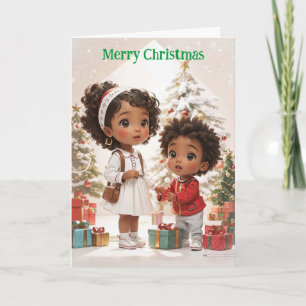Tarjeta Festiva Niños afroamericanos felices navidades