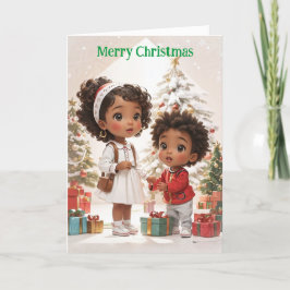 Tarjeta Festiva Niños afroamericanos felices navidades