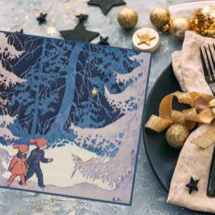 Tarjeta Festiva Niños antiguos en un paseo vespertino en la nieve