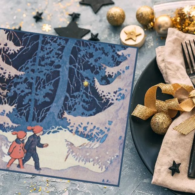 Tarjeta Festiva Niños antiguos en un paseo vespertino en la nieve (Subido por el creador)