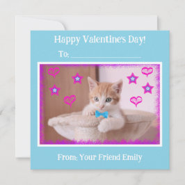 Tarjeta Festiva Niños Azules Gatito Divertido Aula San Valentín
