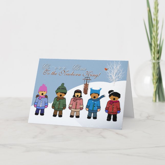 Tarjeta Festiva Niños cantando 'Gloria al recién nacido Rey' (Anverso)