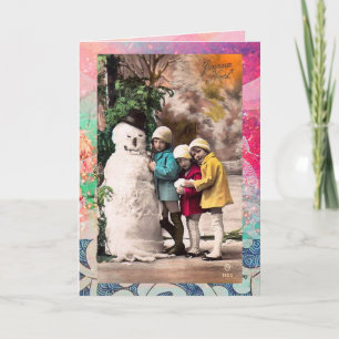 Tarjeta Festiva Niños con Snowman