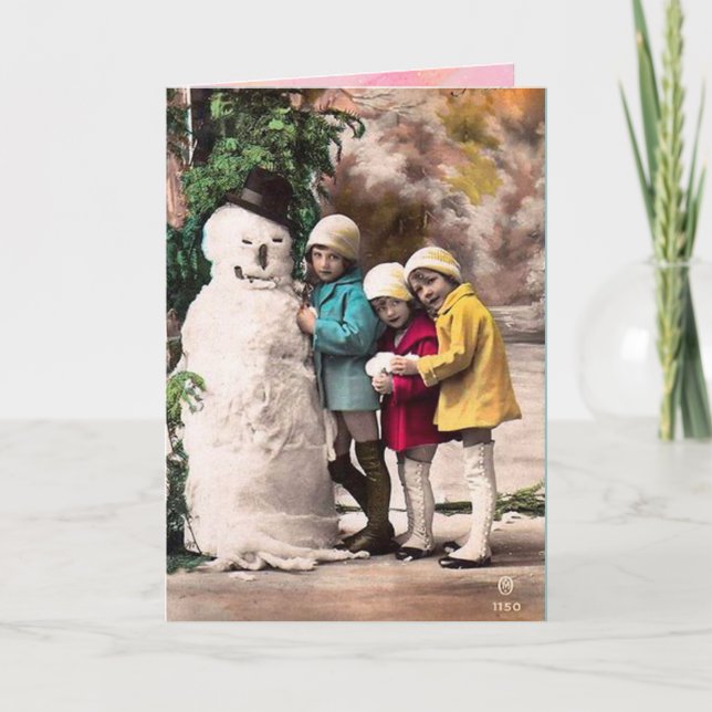 Tarjeta Festiva Niños con Snowman (Anverso)