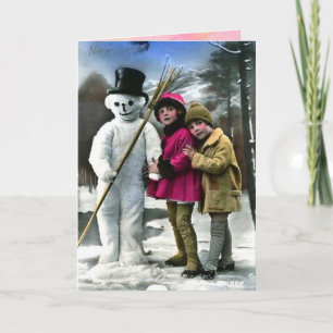 Tarjeta Festiva Niños con Snowman