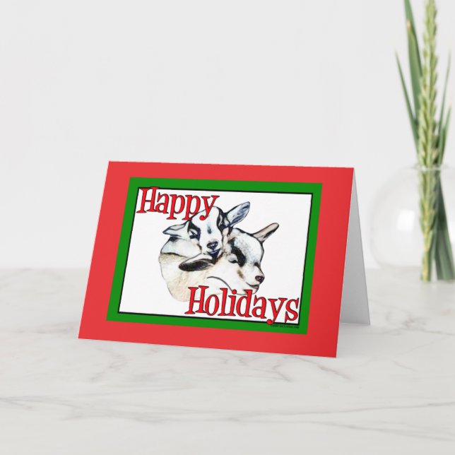Tarjeta Festiva Niños de cabra pigmeos dibujando Navidades de vaca (Anverso)