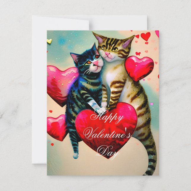 Tarjeta Festiva Niños de gatos y corazones (Anverso)