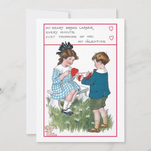 Tarjeta Festiva Niños de la época con Valentine Cupido (Anverso)