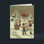Tarjeta Festiva Niños de la época haciendo snowman<br><div class="desc">Niños de la época haciendo snowman</div>